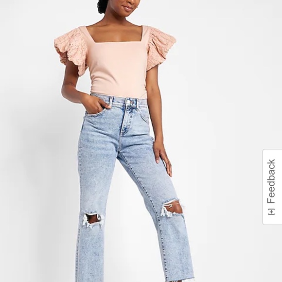 Express Square Neck Eyelet Sleeve Tie Back Tee✨ - Picture 2 of 15